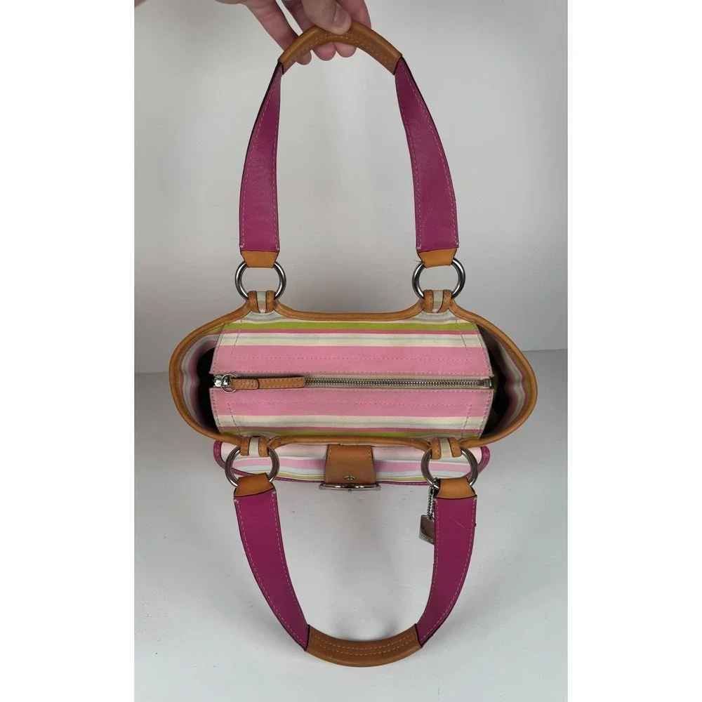 Coach Hampton Soho Buckle Multicolor Striped Twill Tote Bag Purse Vintage Y2K - Picture 6 of 8